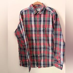 Uniqlo Men's Plaid Button-Down Shirt - Red, Navy & Green